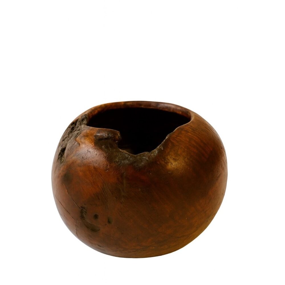 Hand Carved Rustic Wooden Bowl Vessel With Natural Knot Design & Organic Finish